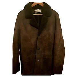 Autre Marque Blazer De Fursac Marrom Escuro Lã e Pele de Cordeiro XL Castanho escuro