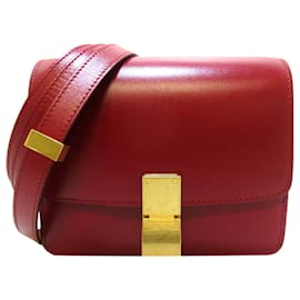 Céline-Celine Red Classic Box Leather Crossbody Bag-Red