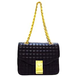 Céline-Celine Black Small C Quilted Leather Shouder Bag-Black