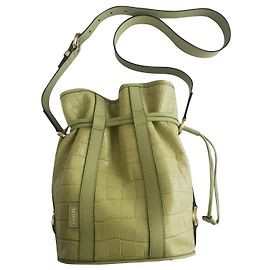 Bolsa saco Lancel Elsa PM em couro verde com estampa de crocodilo Verde Verde claro Gold hardware