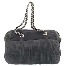 Chanel-CHANEL Denim Matelasse Chain Shoulder Bag Navy CC Auth am1468ga-Azul marinho