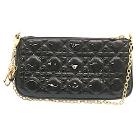 Christian Dior-Christian Dior Chain Lady Dior Accessory Pouch Enamel Black Auth am427b-Black