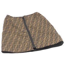 FENDI Zucca Canvas Wenderock Braun Schwarz Auth am1585G Braun Schwarz