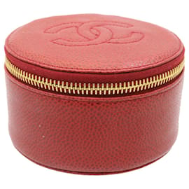 Chanel-CHANEL Caviar Skin Pouch Leather Red CC Auth am438BA-Red