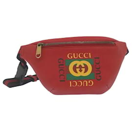 Gucci-GUCCI Sherry Line Waist Bag Leather Red Auth am462b-Red