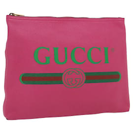 Gucci-GUCCI Web Sherry Line Soho Clutch Bag Leather Pink Auth am481b-Pink