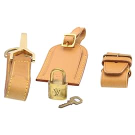 Louis Vuitton-LOUIS VUITTON Leder Namensschild Griff Vorhängeschloss Set Powanie Beige Gold Auth am1600G-Beige,Golden