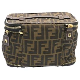 Fendi-FENDI Zucca Canvas Vanity Cosmetics Pouch Marron Noir Auth am1599g-Marron,Noir
