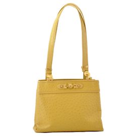 Gianni Versace Sun Face Vanity Tote Bag Leather Yellow Auth am2385S Yellow