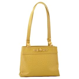 Gianni Versace-Gianni Versace Sun Face Vanity Tote Bag Leather Yellow Auth am2385S-Yellow