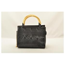 Fendi-FENDI Chaîne Sac à Main Cuir 2façon Black Auth am2376S-Noir