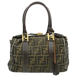 Fendi-FENDI Borsa a mano in tela Zucca Nero Marrone Auth am092g-Marrone,Nero