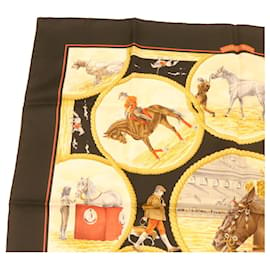Hermès-HERMES CARRE90 Scarf ""AUTEUIL EN MAI"" Silk Red Auth am1375g-Red