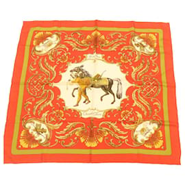 Hermès-HERMES CARRE90 Scarf ""Cheval Jurc"" Silk Red Auth am1376g-Red