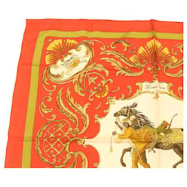 Hermès-HERMES CARRE90 Scarf ""Cheval Jurc"" Silk Red Auth am1376g-Red