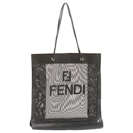 Fendi-FENDI Tote Bag Nylon Maille transparente Noir Auth am1409g-Noir