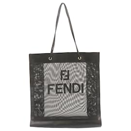 Fendi-FENDI Tote Bag Nylon Maille transparente Noir Auth am1409g-Noir
