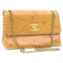 Chanel-CHANEL Raffia Chain Flap Shoulder Bag Leather Beige CC Auth am1414ga-Beige