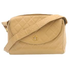 Chanel-CHANEL Matelasse Chain Shoulder Bag Caviar Skin Gold White CC Auth am1443ga-Beige,Golden