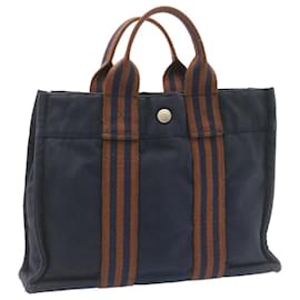 Hermès-HERMES Fourre ToutPM Hand Bag Canvas Blue Navy Auth am1631g-Blue,Navy blue