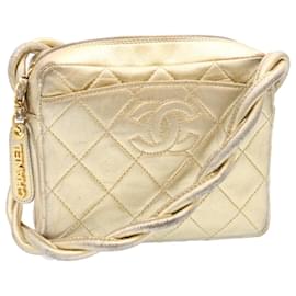 Chanel-CHANEL Lamb Skin Matelasse Shoulder Bag Gold CC Auth am1684ga-Golden