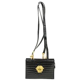Gianni Versace-Gianni Versace Chain Shoulder Bag Leather Black Auth am053b-Black