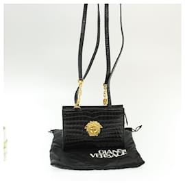 Gianni Versace-Gianni Versace Chain Shoulder Bag Leather Black Auth am053b-Black