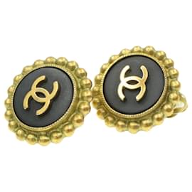 Chanel-CHANEL clip Earring CC Black Gold CC Auth am162BA-Black,Golden