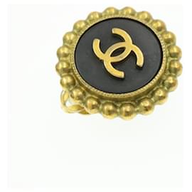Chanel-CHANEL clip Earring CC Black Gold CC Auth am162BA-Black,Golden