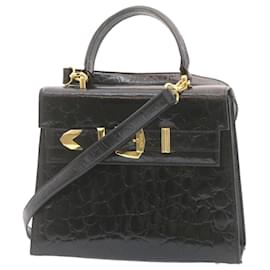 Gianni Versace-Bolsa de mão Gianni Versace 2Way Leather Black Auth am1133g-Preto