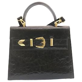 Gianni Versace-Bolsa de mão Gianni Versace 2Way Leather Black Auth am1133g-Preto
