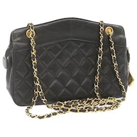 Chanel-CHANEL Lamb Skin Matelasse Chain Shoulder Bag Black CC Auth am1201ga-Black