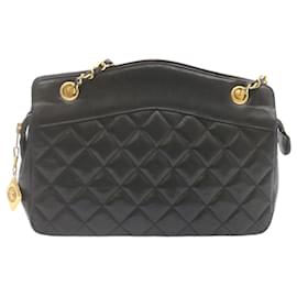 Chanel-CHANEL Lamb Skin Matelasse Chain Shoulder Bag Black CC Auth am1201ga-Black
