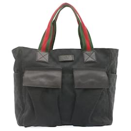 Gucci-GUCCI Web Sherry Line GG Canvas Tote Bag Black Red Green Auth am1227g-Black,Red,Green