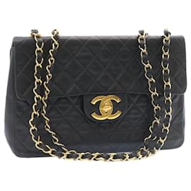Chanel-CHANEL Big Matelasse Flap Chain Shoulder Bag Lamb Skin Black Gold Auth am1276ga-Black,Golden
