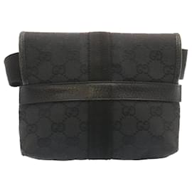Gucci-GUCCI GG Canvas Waist Bag Pouch Black Auth am1341S-Black