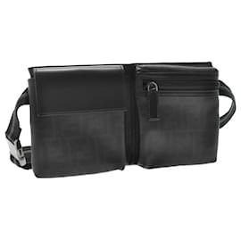 Fendi-FENDI Zucca Sac banane en cuir Cuir Noir Auth am1321S-Noir