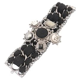 Chanel-CHANEL Bangle Bracelet Metal Black CC Auth am1441SA-Black