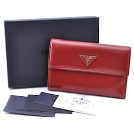 Prada-PRADA Leather Long Wallet Leather Red Auth am1941S-Red