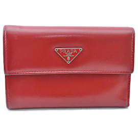 Prada-PRADA Leather Long Wallet Leather Red Auth am1941S-Red