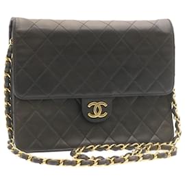 Chanel-CHANEL Matelasse Bolso de hombro con solapa de cadena Piel de cordero Oro negro CC Auth am1708Georgia-Negro,Dorado