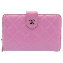 Chanel-CHANEL Matelasse Wallet Lamb Skin Pink CC Auth am1798g-Pink