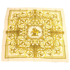 Hermès-HERMES CARRE 90 Scarf ""LES TUILERIES"" Silk White Yellow Auth am1807g-White,Yellow