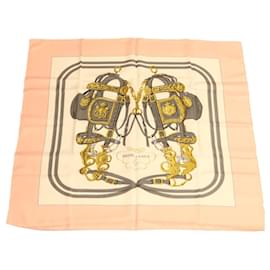 Hermès-HERMES CARRE 90 Scarf ""Eperon d'or"" Silk Pink Auth am1846g-Pink