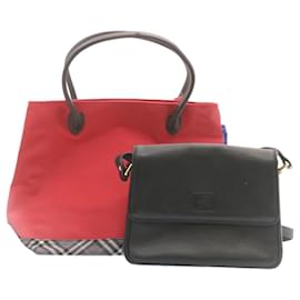 Burberry-BURBERRY Shoulder Bag Nylon Leather 2Set Red Black Auth am1868g-Black,Red