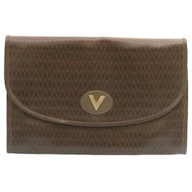 Valentino-VALENTINO Clutch Shoulder Bag Leather Coated Canvas 4Set Brown Black am1935g-Brown,Black