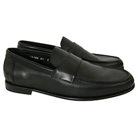 Santoni-Santoni Black Leather Loafers-Black
