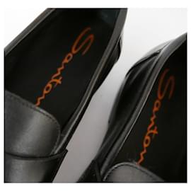 Santoni-Santoni Black Leather Loafers-Black