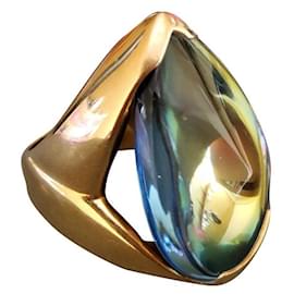 Baccarat-Baccarat ring gold crystal psydelic.-Green