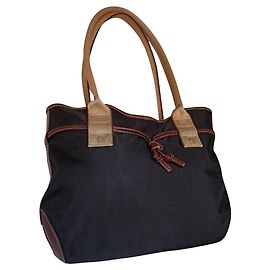 Borsa Lancel tote bag blu scuro e marrone pelle e tela Marrone Blu scuro